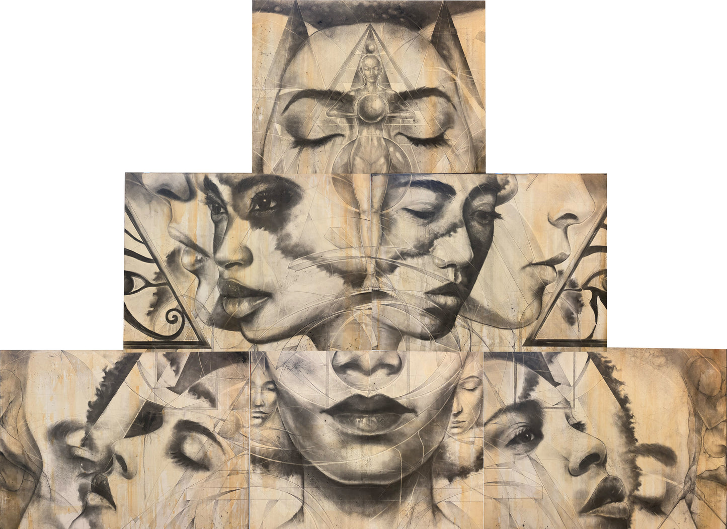 "Beauty To Abrasion" Mixed media on canvas 152cm x 306cm (6 panel Enigma)