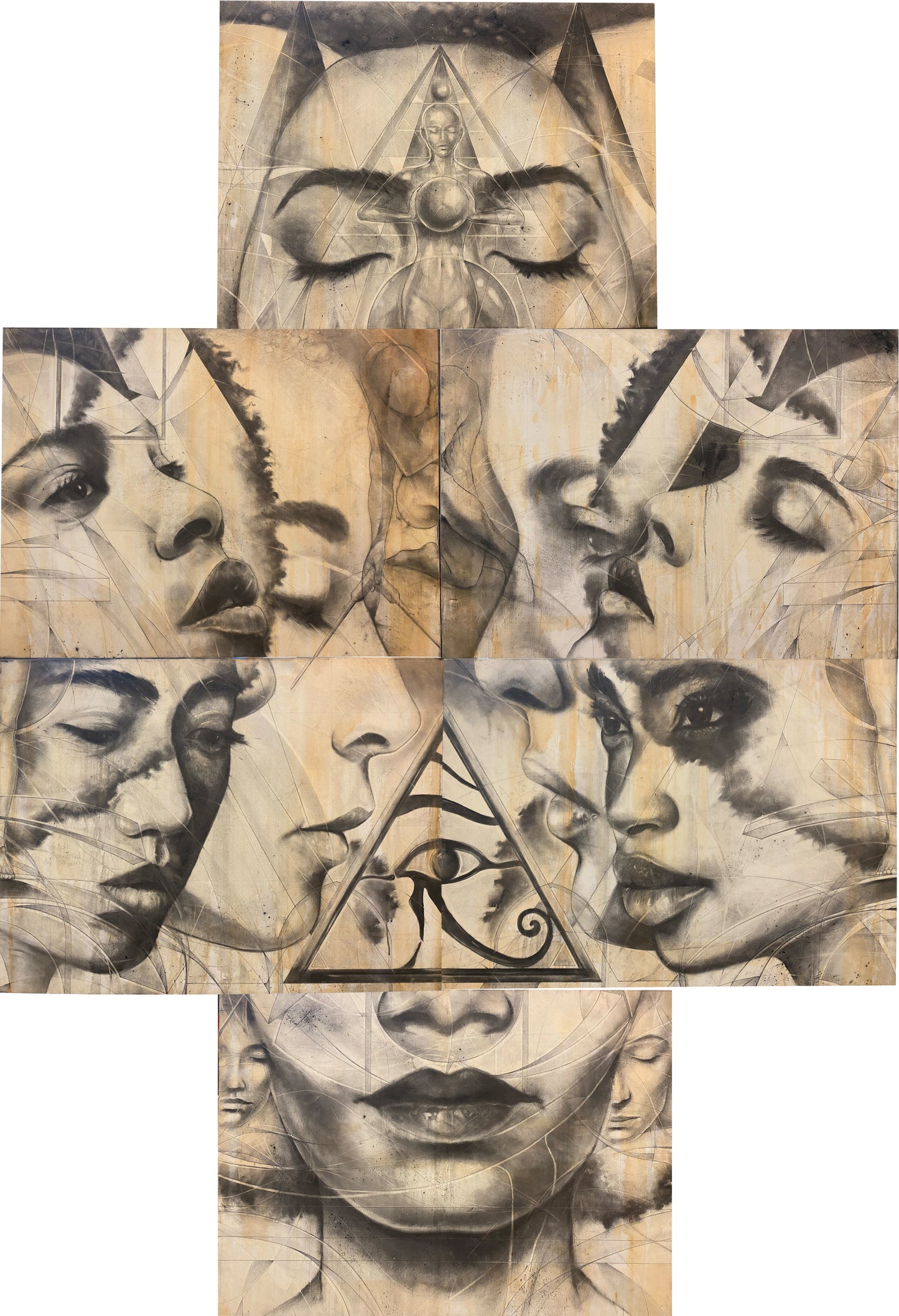"Beauty To Abrasion" Mixed media on canvas 152cm x 306cm (6 panel Enigma)