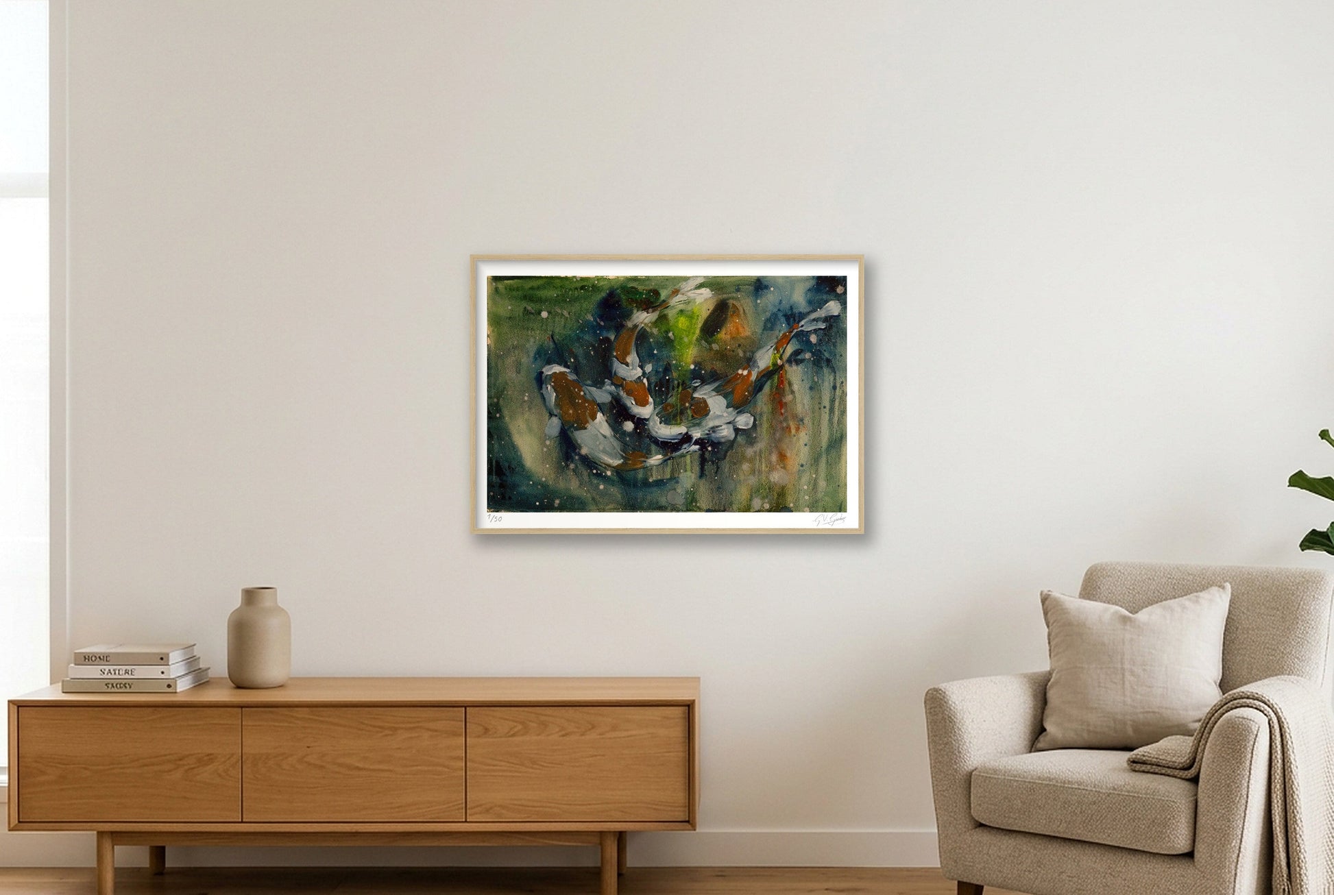Koi_3 — 100×70cm, 39×28" Oak Frame