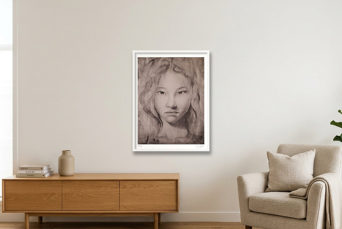 Lian (Lotus Flower) — 60×80cm, 24×31" White Frame