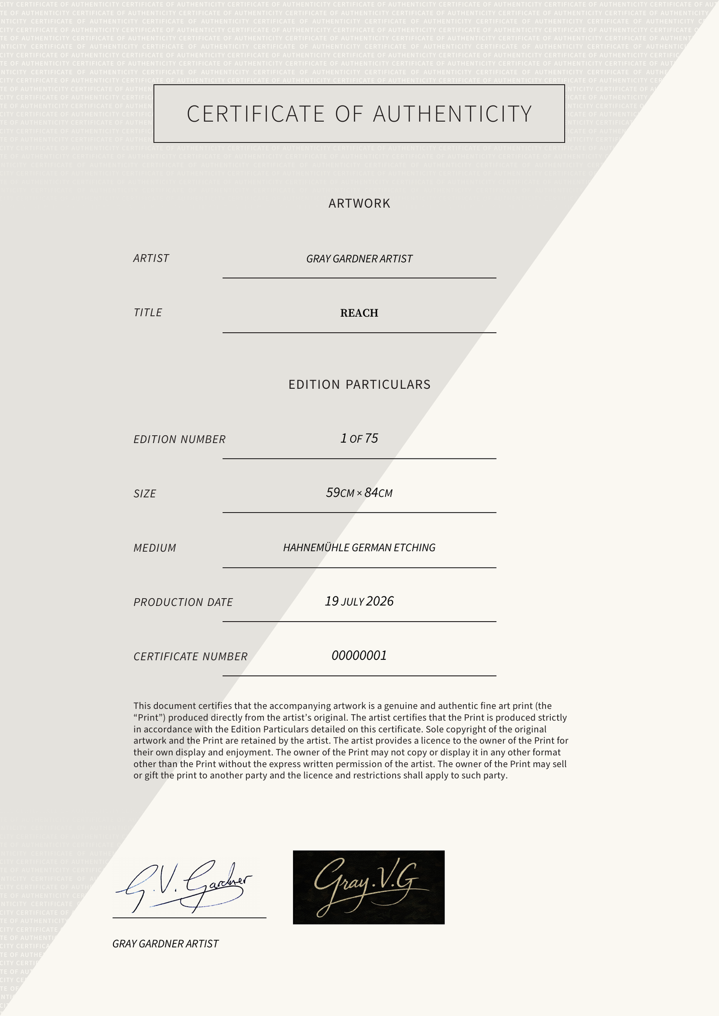 Reach — Certificate of Authenticity