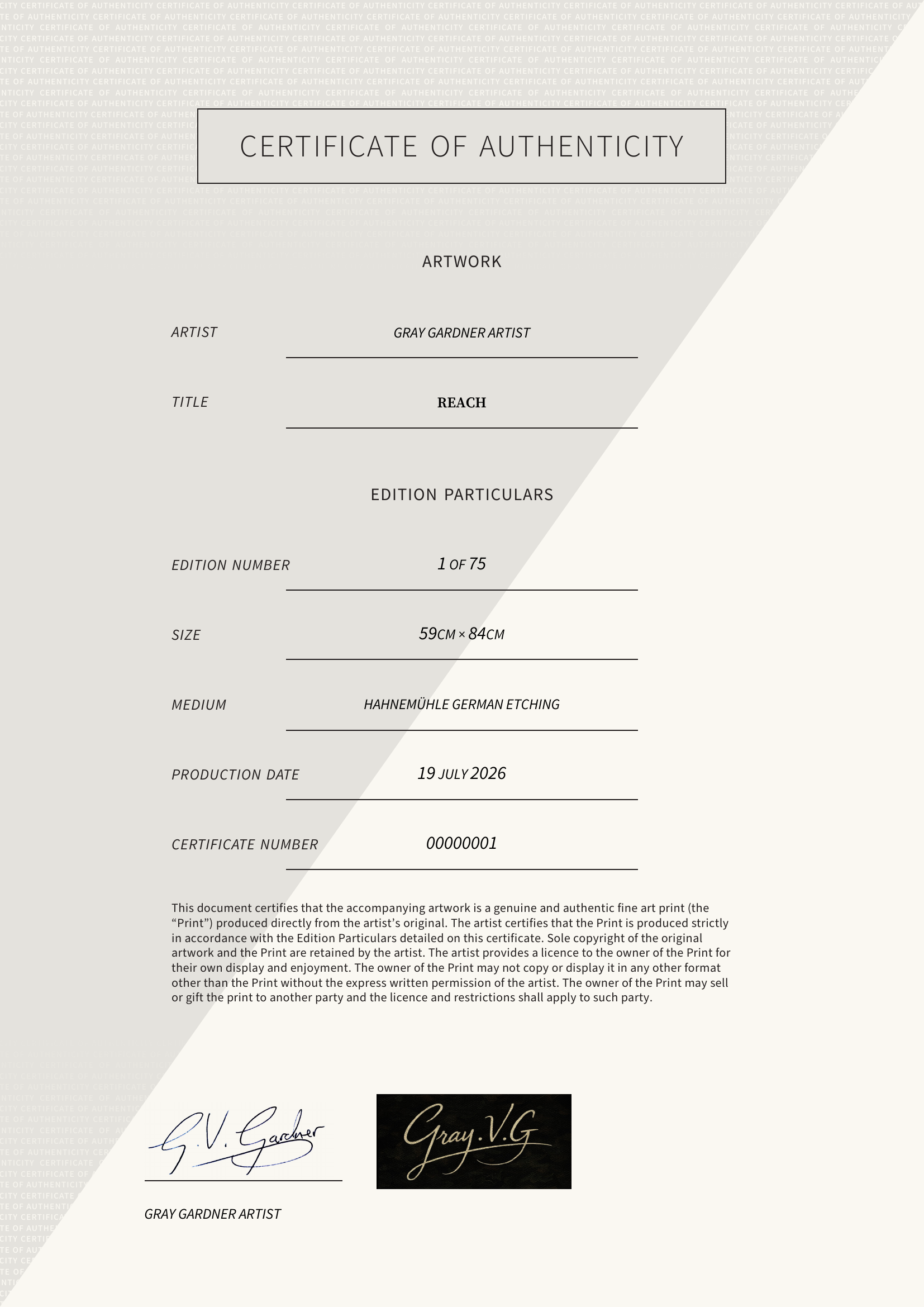 Reach — Certificate of Authenticity