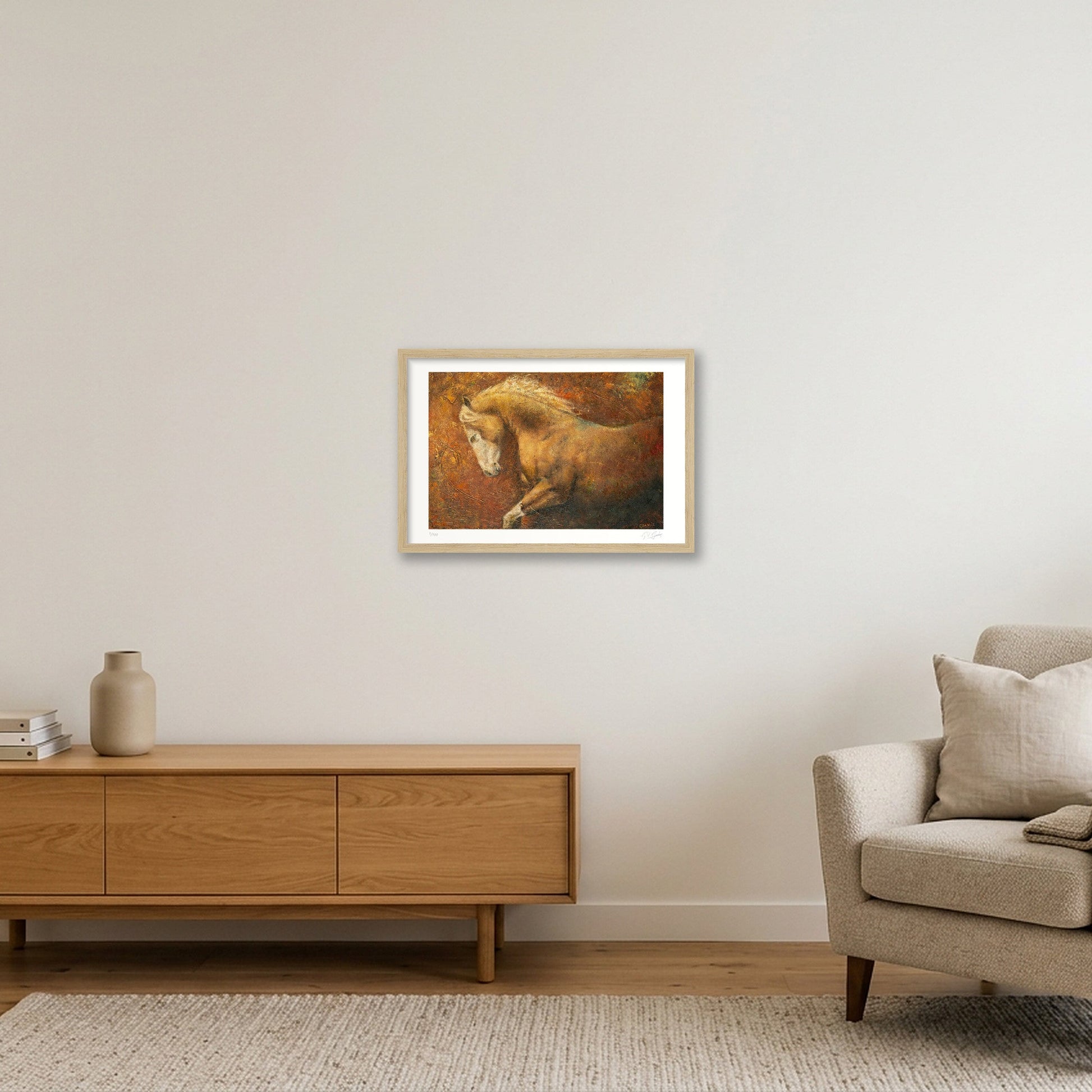 Caballo de Cobre — 45×30cm, 18×12" Oak Frame